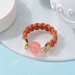 Glass Round Ball Braided Bead Style Finger Ring&nbsp;RJEW-JR00600-05