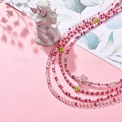 4Pcs 4 Style Smiling Face Flower Acrylic & Glass Seed Beaded Necklaces Set for Women&nbsp;NJEW-JN04015