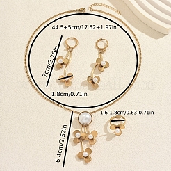 French Elegant 201 Stainless Steel Flower Hoop Earrings & Pendant Necklaces & Rings Sets for Women&nbsp;HU4506
