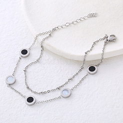 Minimalist black and white stainless steel layered bracelet for women&nbsp;BN6339