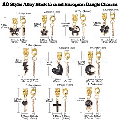 50Pcs 10 Styles Alloy Black Enamel European Dangle Charms&nbsp;PALLOY-CJ0002-79