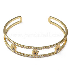 Cubic Zirconia Hamsa Hand Open Cuff Bangle&nbsp;BJEW-N012-039