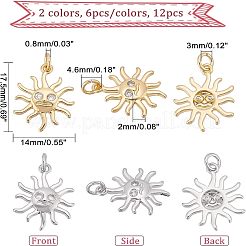 12Pcs 2 Colors Rack Plating Brass Micro Pave Clear Cubic Zirconia Pendants&nbsp;KK-FH0003-95