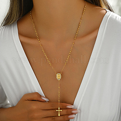 201 Stainless Steel Crystal Rhinestone Relief Portrait Saint Pendant Tassel Cross Rosary Bead Necklaces for Women&nbsp;EU5525-1