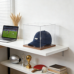Clear Acrylic Minifigure Display Cases with Wooden Base&nbsp;ODIS-WH0030-348