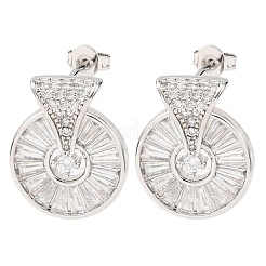 Flat Round Brass Micro Pave Clear Cubic Zirconia Stud Earrings&nbsp;EJEW-D351-11P