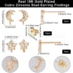 6Pcs 2 Style Star & Moon Brass Cubic Zirconia Stud Earring Findings&nbsp;KK-BBC0012-70