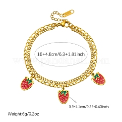 304 Stainless Steel Enamel Red Strawberry Charm 2-Strand Bracelets for Women&nbsp;WG018B1-01