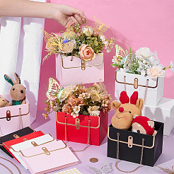 16Pcs 4 Colors Handbag Shaped Paper Flower Packing Bags with Golden Tone Alloy Chains&nbsp;CARB-NB0001-17