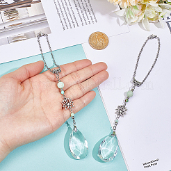 2Pcs Glass Teardrop & Lotus Alloy & Natural Chrysoprase Pendant Decorations&nbsp;HJEW-WH00101