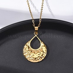 304 Stainless Steel Textured Hollow Teardrop Pendant Necklaces&nbsp;NJEW-H059-27G