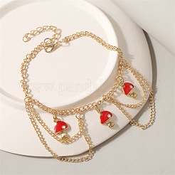 Alloy Enamel Red Mushroom Charm Chain Tassel Anklets for Women&nbsp;FS-WG7E42D-01