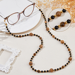 Round Natural Picture Jasper & Tiger Eye Bead Eyeglasses Chains&nbsp;HJEW-FH00196