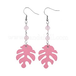 Tropical Theme Monstera Leaf Poplar Wood Dangle Earrings&nbsp;EJEW-JE03357