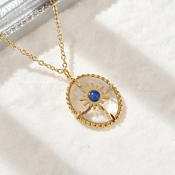 304 Stainless Steel Pave Natural Lapis Lazuli Oval with Star Pendant Necklaces for Women&nbsp;NJEW-Z055-05G