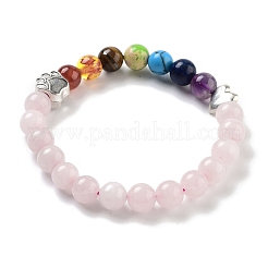 Chakra Round Natural Rose Quartz Beaded Stretch Bracelets&nbsp;BJEW-K251-05B