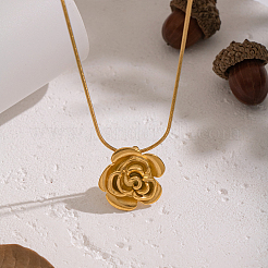 Minimalist 304 Stainless Steel Rose Flower Pendant Round Snake Chain Necklaces for Women&nbsp;KV0581