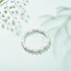Natural White Jade & Synthetic Crackle Quartz Round Beaded Stretch Bracelet for Women&nbsp;BJEW-JB08528-03
