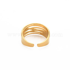 Ion Plating(IP) 304 Stainless Steel Criss Cross Open Cuff Ring for Women&nbsp;RJEW-S405-215G