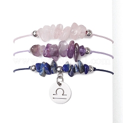 3Pcs Constellations Adjustable Nylon Cord Braided Bead Bracelets for Women Men&nbsp;BJEW-JB11325-07