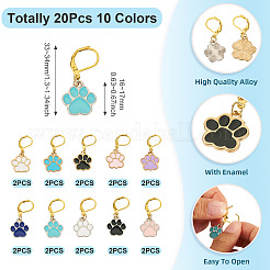20Pcs 10 Colors Paw Print Alloy Enamel Pendant Locking Stitch Markers&nbsp;HJEW-TAC0097