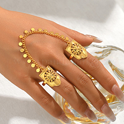 Vintage Flower Brass Double Rings Open Cuff Rings&nbsp;SU6063
