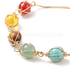 Natural & Synthetic Mixed Gemstone Braided Link Slider Bracelet&nbsp;BJEW-TA00137-02