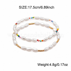 2Pcs 2 Styles Oval Imitation Pearl and Seed Beads Beaded Stretch Bracelet Sets&nbsp;KV4840