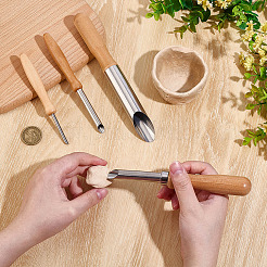 4Pcs 4 Styles Wood & Stainless Steel Double Heads Modeling Clay Sculpting Tools Set&nbsp;DIY-WH0308-691