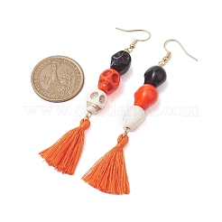 3 Pairs 3 Colors Halloween Skull Synthetic Dyed Turquoise Dangle Earrings&nbsp;EJEW-JE05883