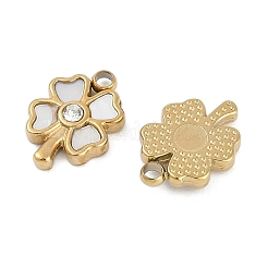 304 Stainless Steel Pave Natural White Shell Clover Charms&nbsp;STAS-I325-027G