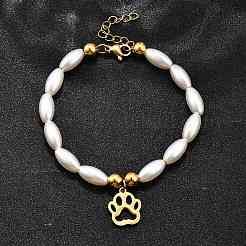 304 Stainless Steel Paw Print Charm Bracelets for Women&nbsp;BJEW-C098-12G