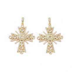 Cross Brass Micro Pave Clear Cubic Zirconia Pendants&nbsp;KK-G435-25G