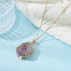 Brass Chains Macrame Pouch Empty Stone Holder for Pendant Necklaces Making&nbsp;NJEW-JN04475-02