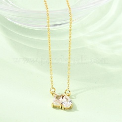 Brass Pave Cubic Zirconia Rectangle & Teardrop Pendant Cable Chain Necklaces&nbsp;KK-CBAB173-05G-12