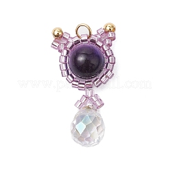 Natural Mixed Gemstone & Handmade Glass Seed Beaded Cat Shape Pendants&nbsp;PALLOY-MZ00488