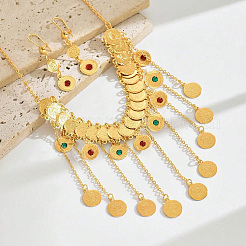 Fashion Elegant Brass Tassel Coin Necklace and Earring Set for Women&nbsp;ZD4516