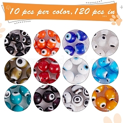 120Pcs 12 Colors Handmade Evil Eye Lampwork Round Bead Strands&nbsp;LAMP-SZ0001-11