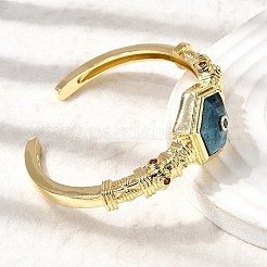 Hexagon Brass Pave Natural Apatite & Cubic Zirconia Cuff Bangles for Women&nbsp;BJEW-Z172-01G-06