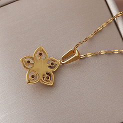 Vintage 304 Stainless Steel & Synthetic Turquoise Flower Pendant Necklaces with Crystal Rhinestone for Women&nbsp;RQ4537