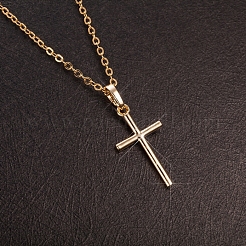 Real Gold Plated Cross Brass Pendant Necklaces&nbsp;NJEW-EE0001-14A