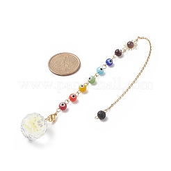 Mixed Natural Gemstone Drowsing Pendulums with Chakra Handmade Lampwork Evil Eye & Brass Sun&nbsp;PALLOY-JF01974