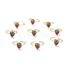 Brass Enamel Strawberry Cuff Rings&nbsp;RJEW-O046-04G