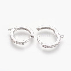 Brass Micro Pave Cubic Zirconia Huggie Hoop Earring Findings&nbsp;KK-O112-13P