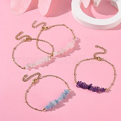 Natural Mixed Gemstone Chips Beaded Link Bracelet&nbsp;BJEW-JB09419