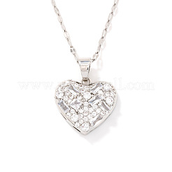 Elegant Brass Pave Clear Cubic Zirconia Heart Pendant Necklaces for Women&nbsp;UX5572-1