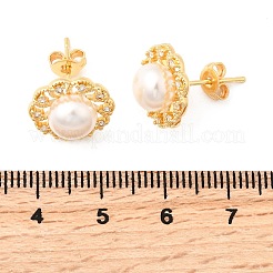Flower Brass Micro Pave Clear Cubic Zirconia Stud Earrings&nbsp;EJEW-A135-24G