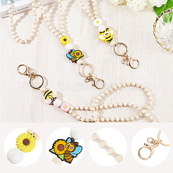 3Pcs 3 Styles Bees Flower Wood & Silicone Keychain&nbsp;HJEW-SC00178