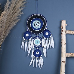 Evil Eye Woven Web/Net with Feather Wall Hanging Decorations&nbsp;PW-WG62000-01