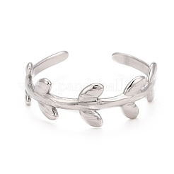 Non-Tarnish 304 Stainless Steel Leaf Wrap Open Cuff Ring for Women&nbsp;RJEW-C025-15P